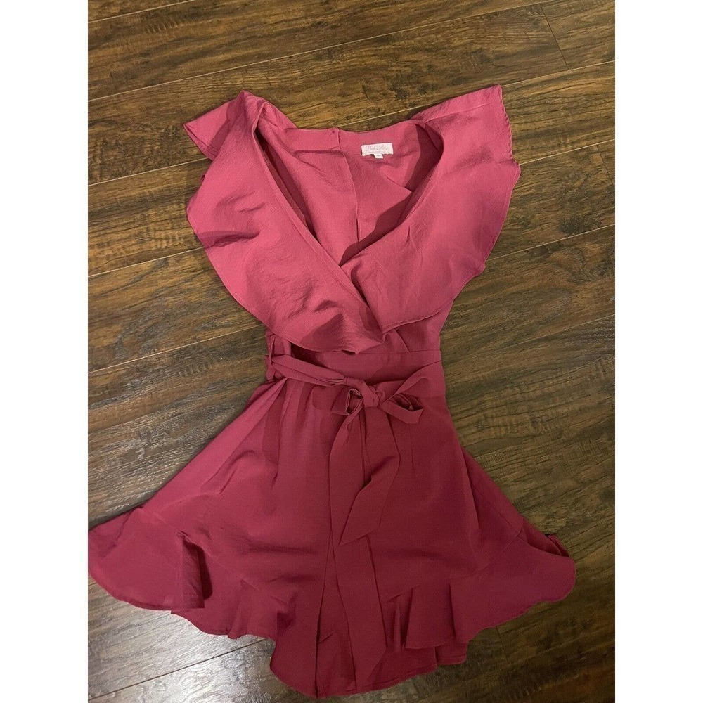 Lily Loves Playsuit Size M Fuchsia Pink Short Sleeve Shabby Chic Self-tie Belt
